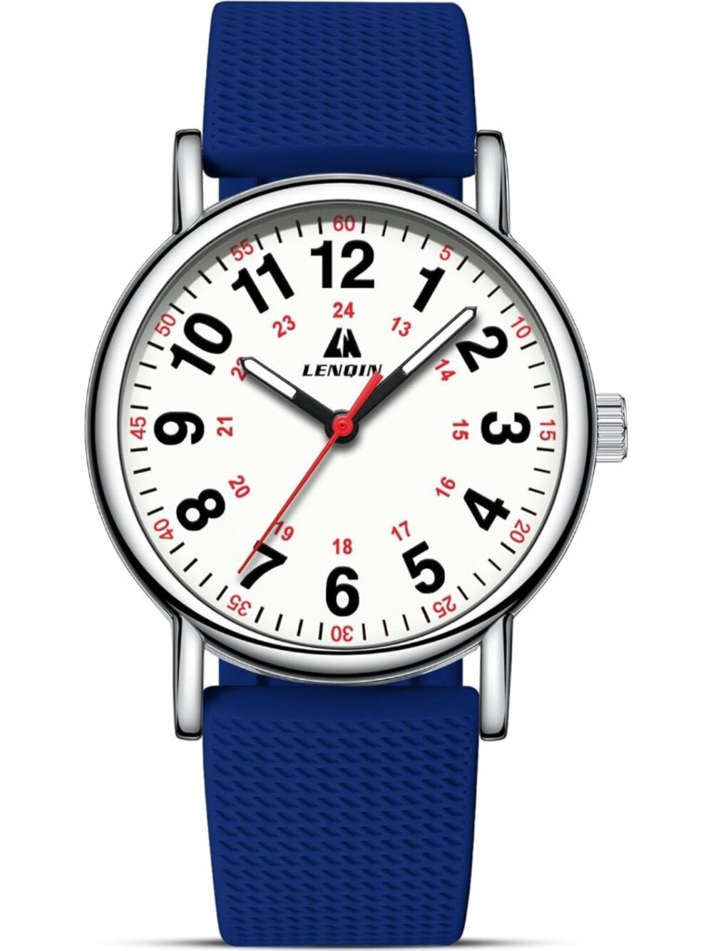 Women's Blue White Leather Strap Analog Quartz Luminous Dial Waterproof Watch